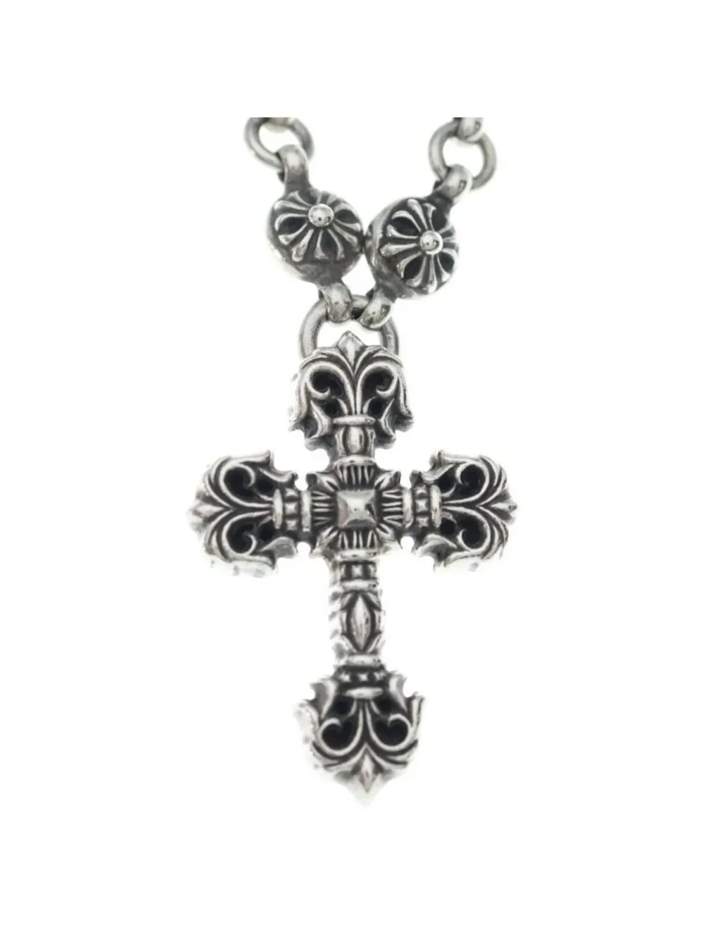 Chrome Hearts 1 Crsbl Chn Filig Crs Cross Ball Chain Filigree XS Necklace Silver